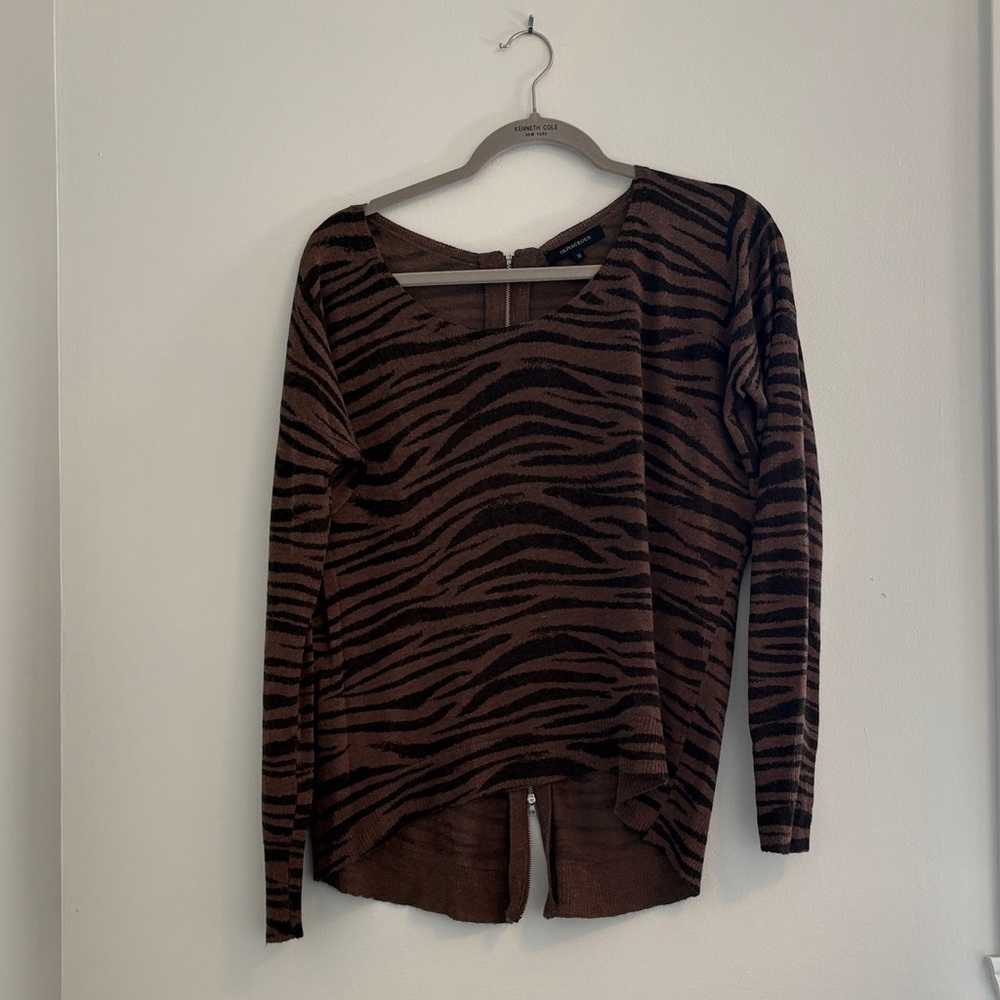 Women's Brown Zebra-Print Long Sleeve Top